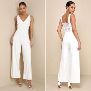 NWOT | Lulus | Sweet Eloquence White Lace Back Sleeveless Wide-Leg Jumpsuit | S